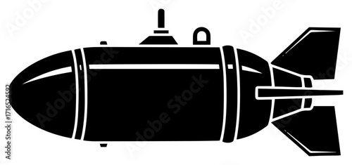 Military Aerial Bomb or Torpedo Silhouette black shape vector laser cutting engraving monochrome print