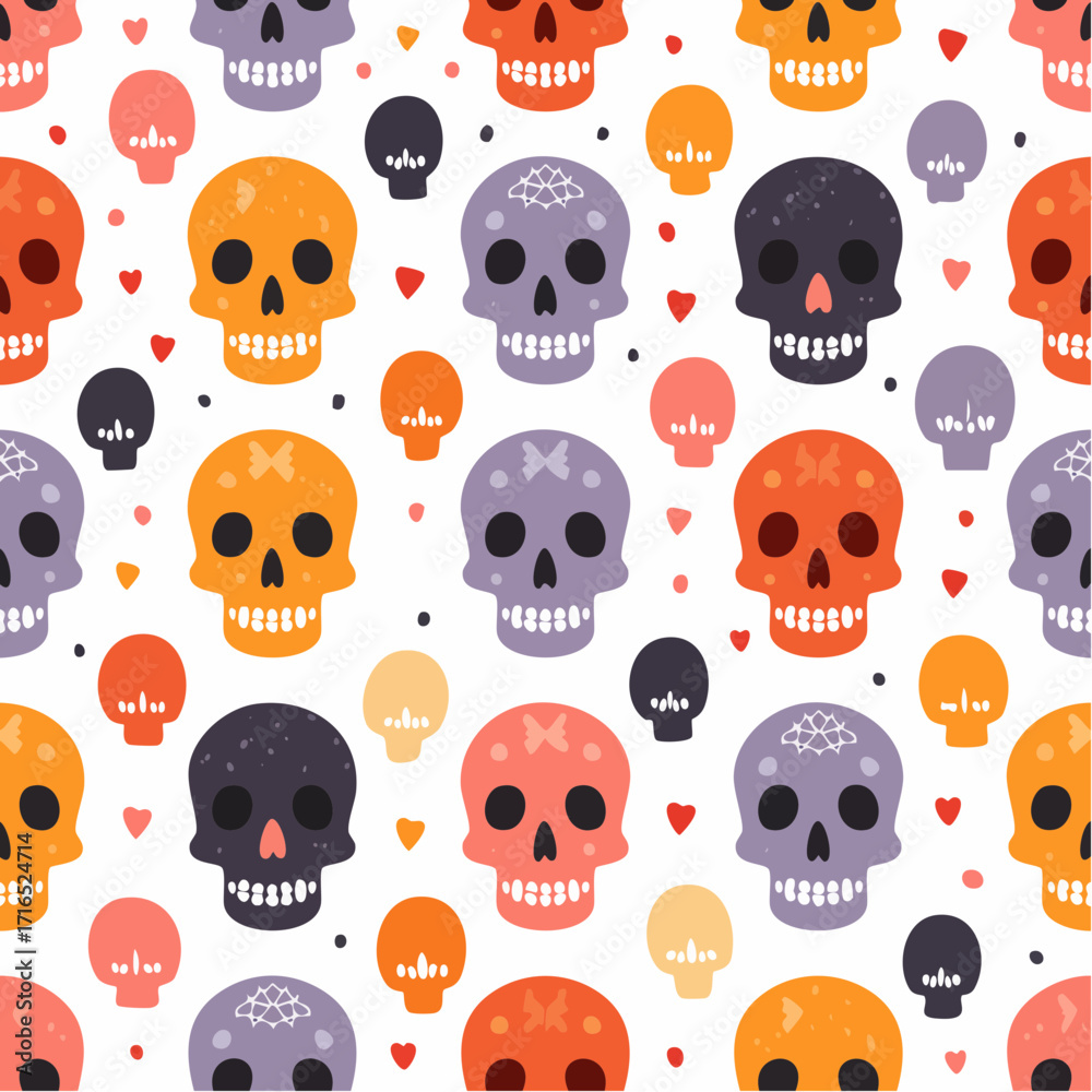 Obraz premium Halloween Skull Seamless Vector Pattern