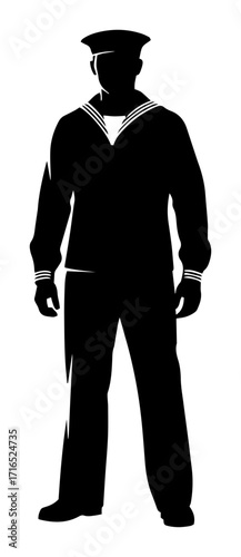 Sailor in a Traditional Navy Uniform Black Shape Vector Laser Cutting Engraving Monochrome Print