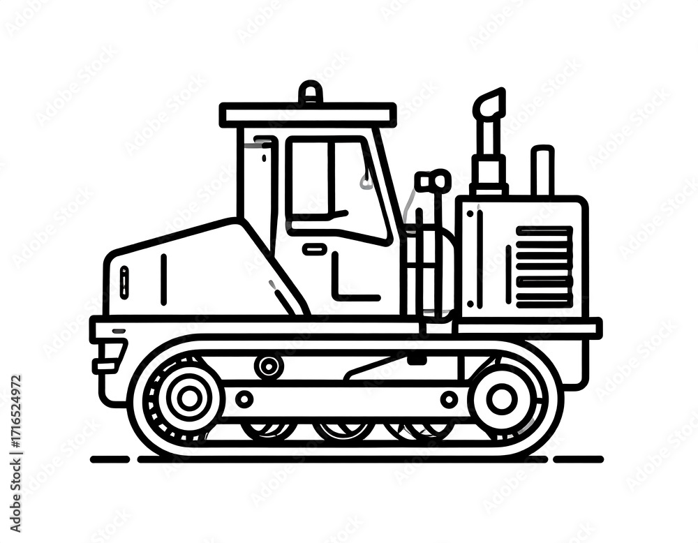 Naklejka premium Side view of a simple black and white tractor