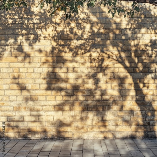 Light tan brick wall, dappled tree shadow
