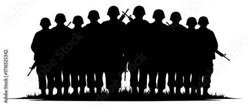Silhouette of a Group of Soldiers Standing Together