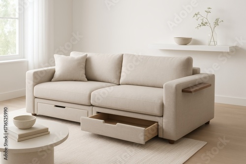 Convertible sofa with hidden storage and side table