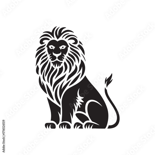 Sitting Lion Silhouette – Majestic Wild Animal Vector Illustration