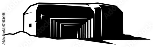 Military Bunker Hangar Shelter Icon black shape vector laser cutting engraving monochrome print
