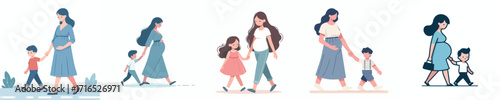 vector of a pregnant mother walking with her first child