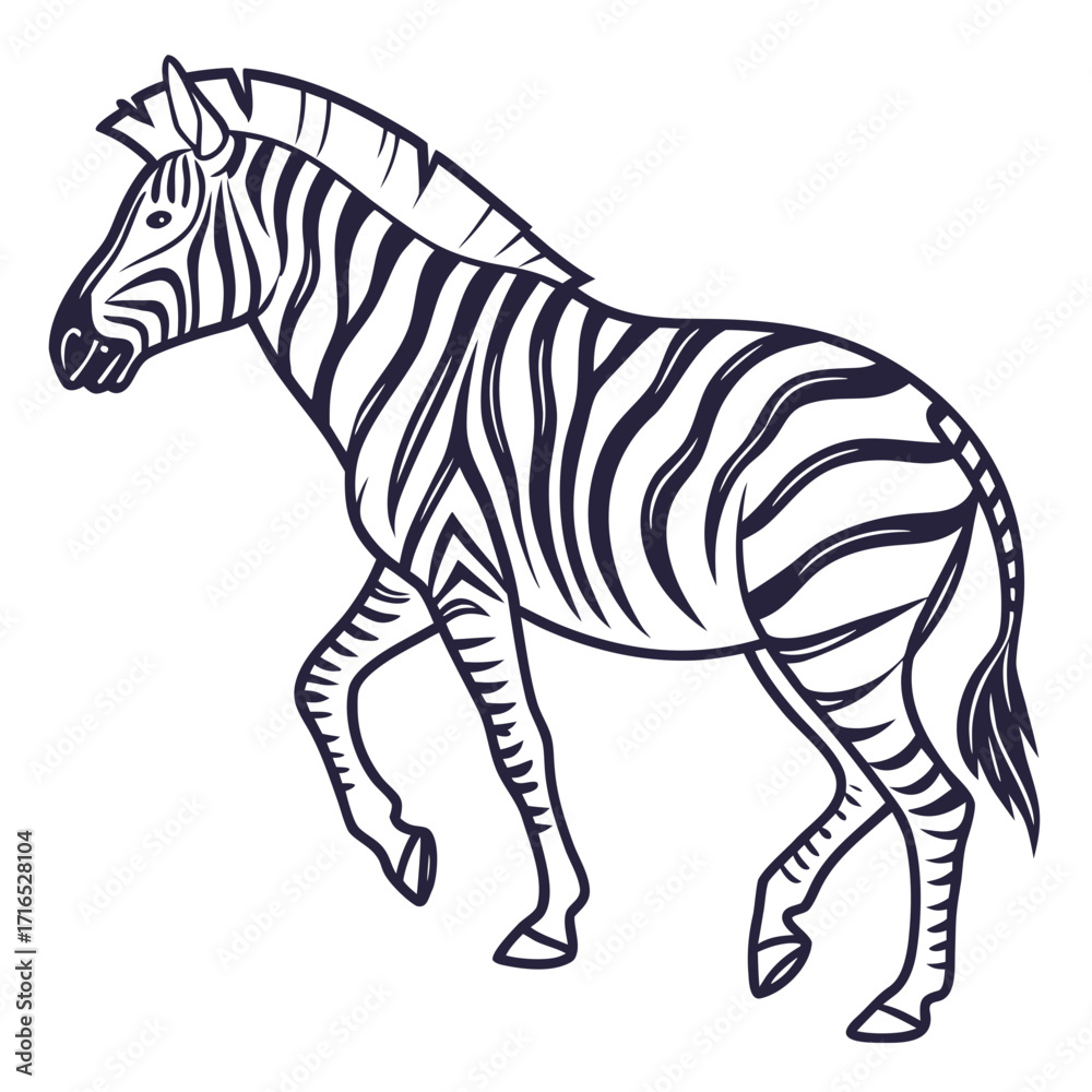 Obraz premium Line Art of a Zebra Walking A Striking Black and White Illustration
