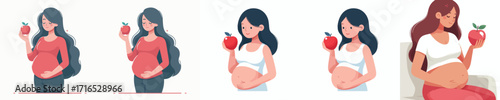 vector of a pregnant woman eating fresh fruit