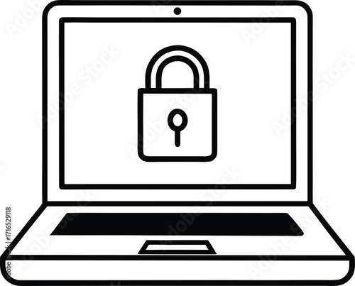 Laptop computer screen displays a digital padlock icon symbolizing security and privacy