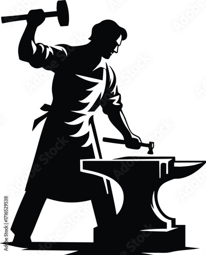 Blacksmith hammering a metal part on an anvil vector Illustration isolated on a white background