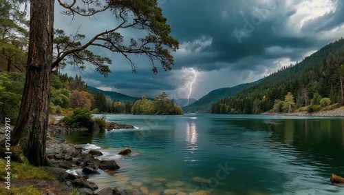 Dark Thunderstorm Clouds Over Scenic Lake Nature Stock Footage
