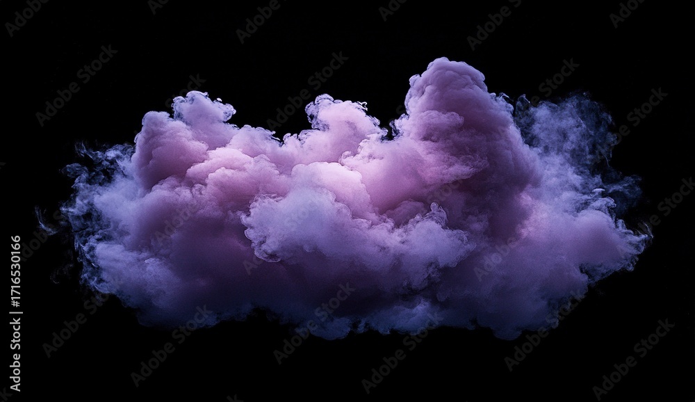 Fototapeta premium purple cloud, purple background, purple smoke cloud, purple smoke, purple cloud of color, purple cloud with pink highlights, purple cloud on a dark black background, purple cloud on a dark