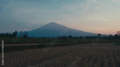 4K video: Rural West Java Landscape with Mount Ciremai at Golden Hour