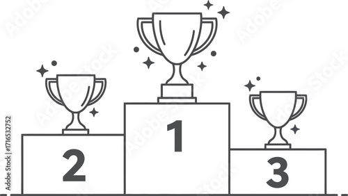 Vector illustration of a podium with trophies for first second and third place wins