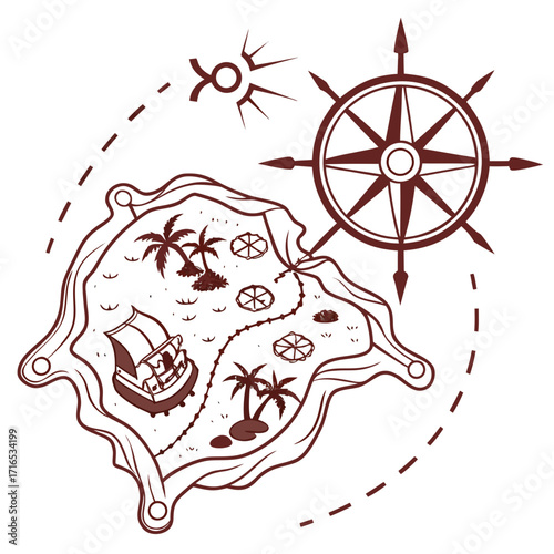 Treasure Island Map with Compass and Ship A Journey of Adventure and Discovery