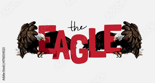 the eagle slogan with flying eagles vector illustration - drawn by hand