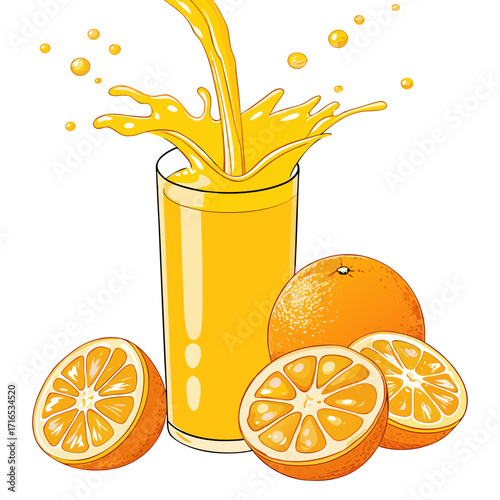 Fresh Orange Juice Illustration with Splash