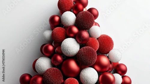 Close-Up of Modern Red and White Christmas Tree Ornaments
