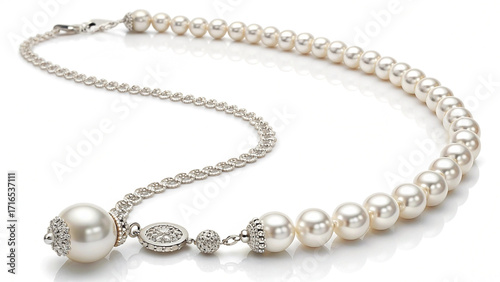 Wallpaper Mural Elegant pearl necklace featuring white pearls and delicate silver chain design. Torontodigital.ca