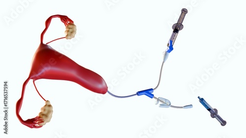 Bild auf Leinwand 3D rendering the female reproductive system and IUI Delivery System,  illustrating the procedure of Intrauterine Insemination (IUI)