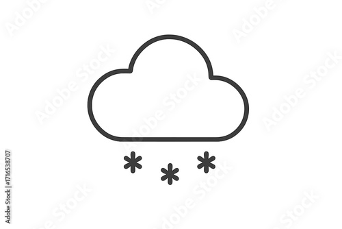 Minimalistic thin outline snow cloud icon, winter weather symbol, snowfall vector graphic for web design, apps, banners, social media, cards, transparent background