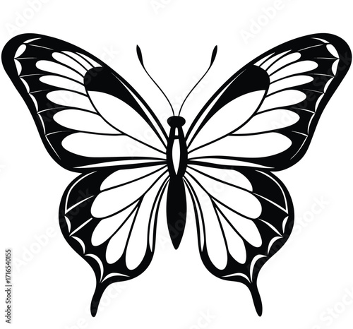 Black and white butterfly tattoo vector on white background