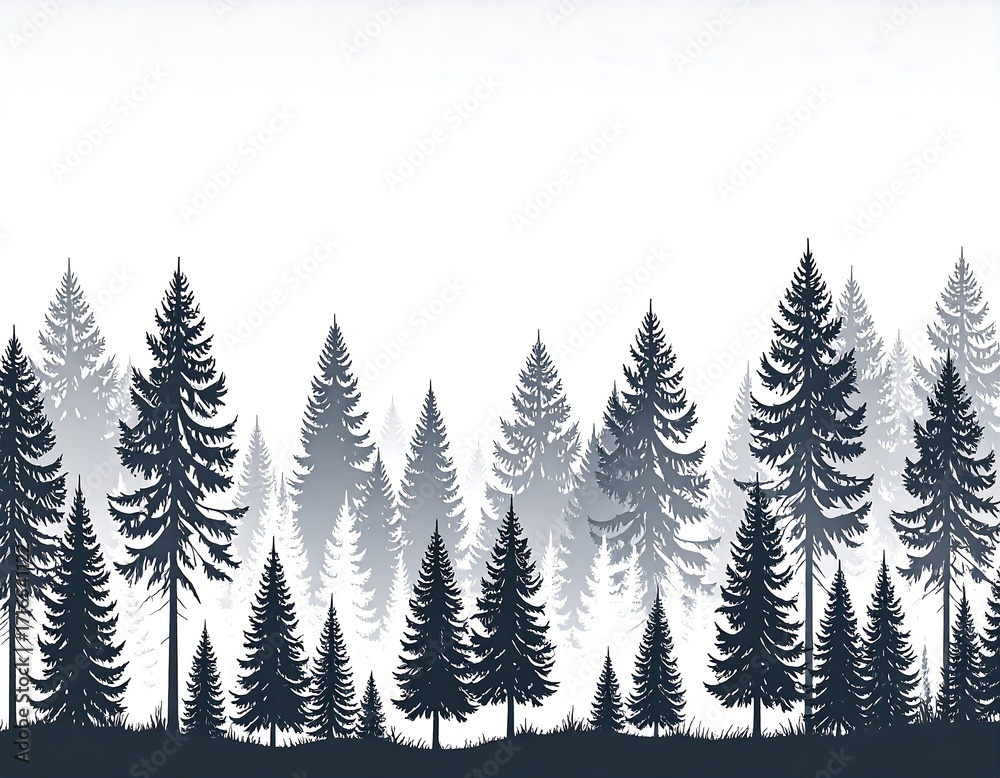 Fototapeta premium Forest silhouettes, horizontal design