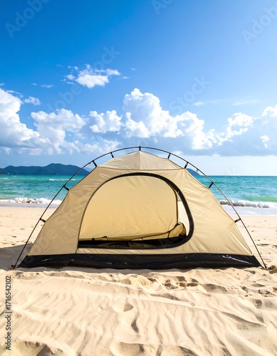 Beach tent under a blue sky