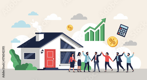Happy Diverse Team Celebrating Successful Real Estate Investment Homeownership Financial Growth