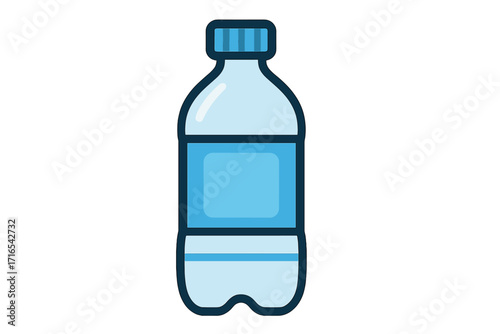 Plastic water bottle icon flat style vector cartoon illustration with transparent background, reusable container, hydration concept, beverage packaging label design