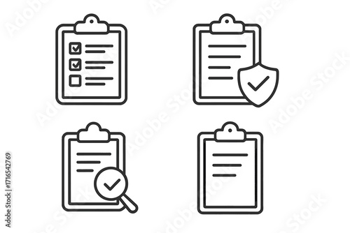 Clipboard line icon set. Vector collection with editable stroke. For checklist, survey, task list, document protection, insurance policy, quality control, audit, and review.
