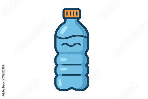 Plastic bottle icon flat style cartoon vector illustration with transparent background, reusable water container, eco-friendly beverage packaging, blue cap bottle design
