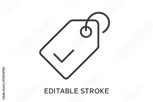 Simple linear label icon with editable stroke, minimalistic tag tag vector for app design, cards, banners, posts, transparent background, cartoon style illustration