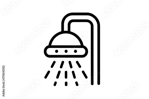 Single line shower icon on isolated white background, high quality editable stroke design for mobile apps, web design, websites, online shops, bathroom, hygiene, water flow symbol