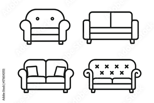 Sofa concept line icons, trendy flat style collection of vector signs with different sofa designs for websites, online shops, stores, books, flyers, premium quality icons set