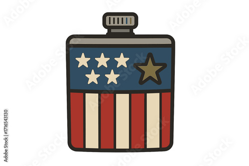 Soldier badge icon with American flag design, Veteran Day symbol, flat style vector cartoon illustration with stars and stripes, patriotic military emblem, transparent background