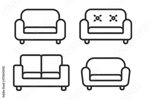 Sofa concept line icon set, collection of stylish vector sofa signs in modern flat design for websites, online shops, stores, books, and flyers, premium quality home furniture symbols