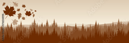 Minimalist autumn forest banner template in an earthy color palette featuring falling leaves for a clean and modern web design