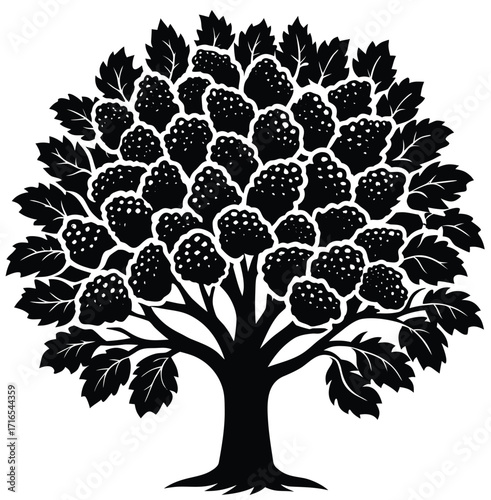 Vector tree silhouette illustration with floral leaf and autumn grapevine pattern