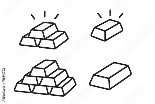 Gold bars line icon collection. Bullion and ingot stack pyramid. Finance, banking, investment, and savings concept. Precious metal treasure wealth. Vector cartoon illustration.