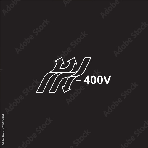 Illustration of a 400v electrical hazard symbol, warning of high voltage electricity and potential danger in industrial settings and equipment