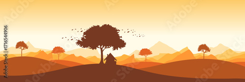 Serene and peaceful autumn nature background illustration with a warm color palette ideal for a seasonal marketing header or web design