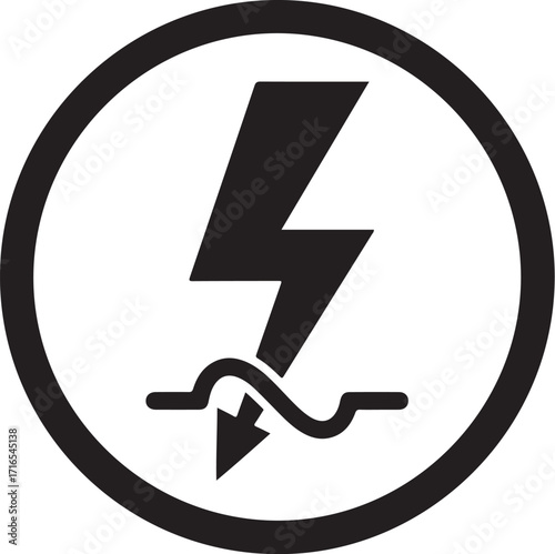 Vector art of black electrical hazard symbol this warns of dangerous voltage, indicating potential shock or electrocution risks, requiring caution and safety measures