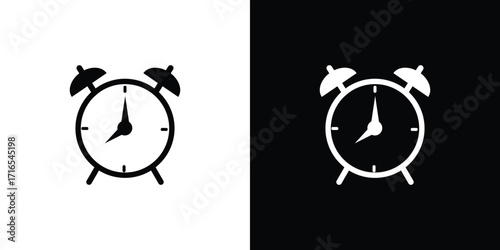 Classic twin bell alarm clock icons in white and black