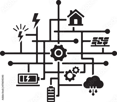 Vector art of smart home and energy management system icon a modern illustration representing renewable energy, automation, and sustainable living for ecofriendly solutions