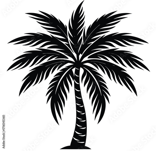 Black tropical palm tree silhouette vector illustration for summer beach vacation