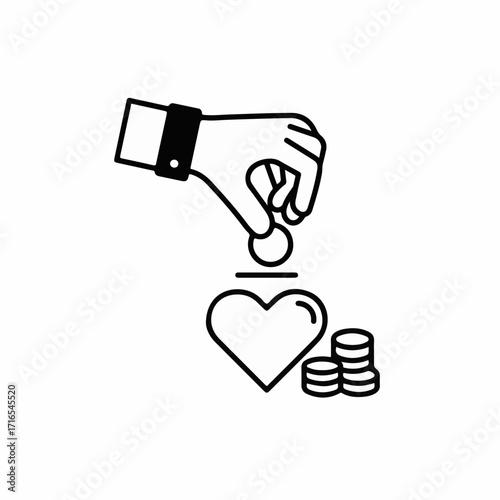 Hand donating coins to a heart symbol, representing charity and generosity
