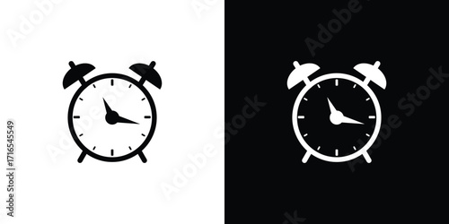 Retro alarm clock icons in black and white