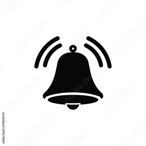 A simple black icon representing a ringing bell with radiating sound waves, signifying an alert or notification.