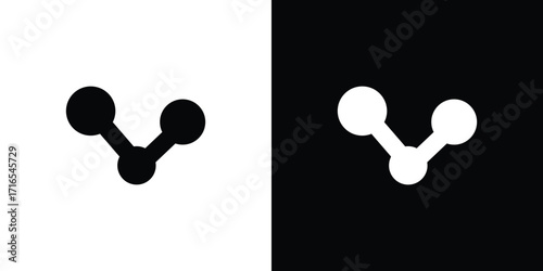 Abstract v shape with connected circles on black and white backgrounds
